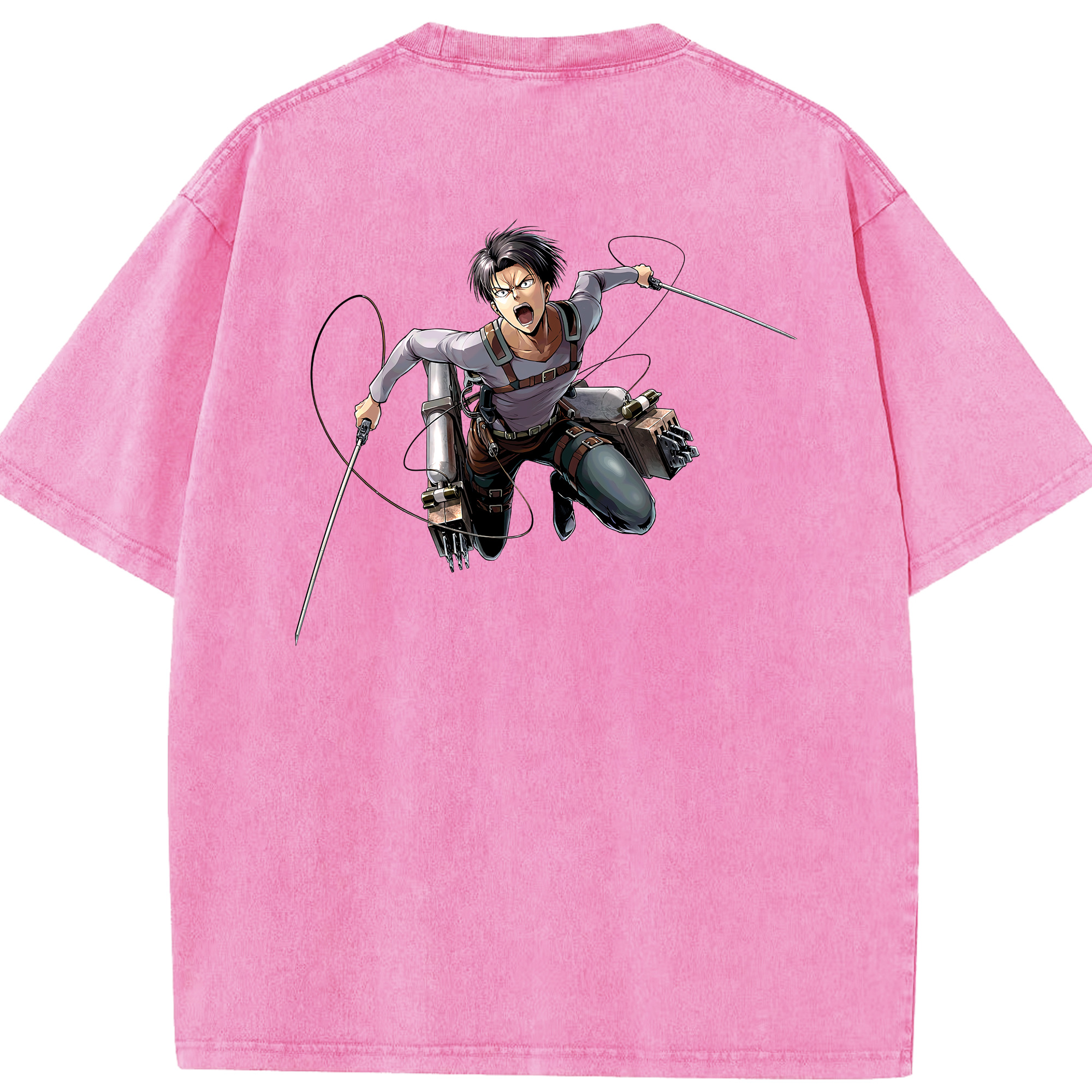 （画像用） 進撃の巨人 リヴァイ·アッカーマン Attack on Titan Levi Ackerman 綿100% ヴィンテージ風 半袖Tシャツ（背面プリント）